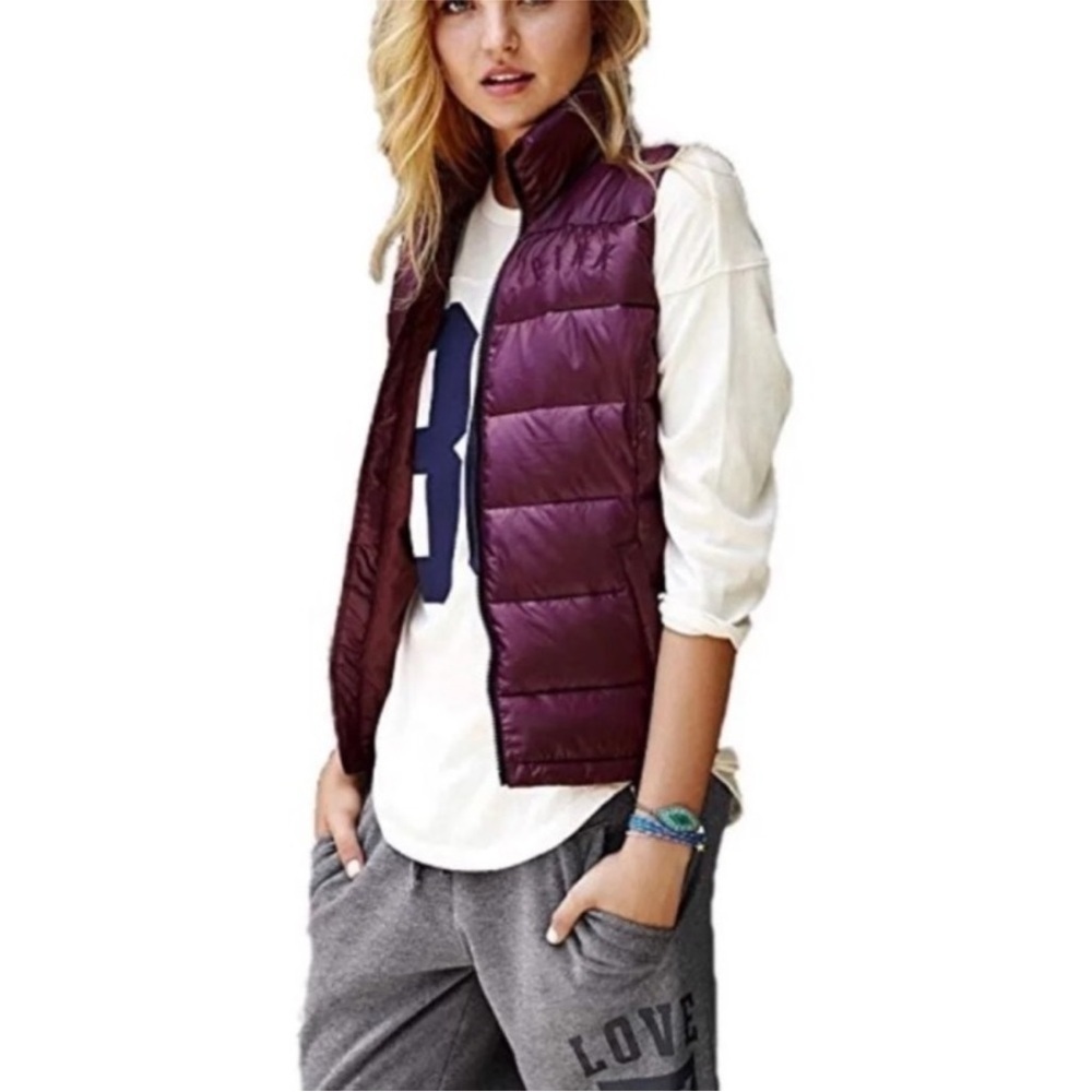 Victoria Secret PINK Purple Puffer Full Zip Vest Size XS